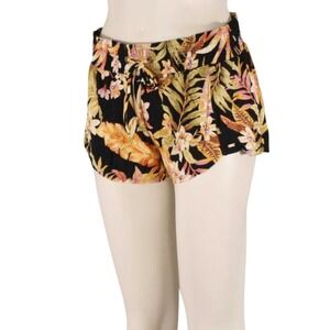 Rip Curl‎ Black Floral Print Shorts Womens Size S Elastic Waist Beach Casual